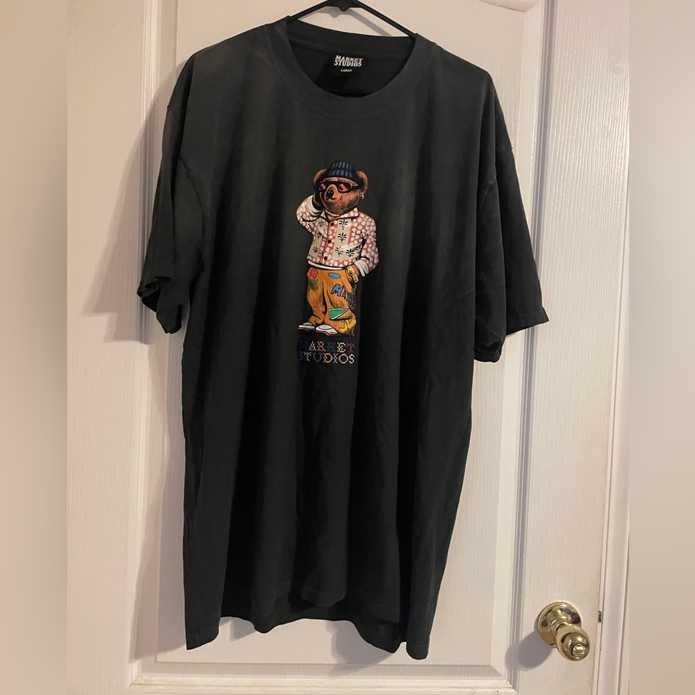 NWOT Market Studios Black‎ Folk Bear T-Shirt Large Casual Streetwear